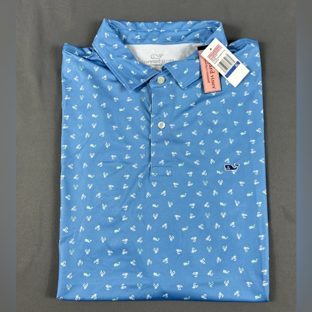 Vineyard Vines Golf Shirt Polo Fly Toss Print XL Blue Polyester
